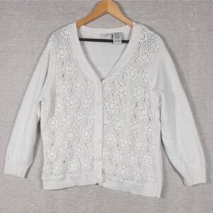White Stag Woman Arctic White Crochet Lace Front Cardigan Plus Size 22W/24W